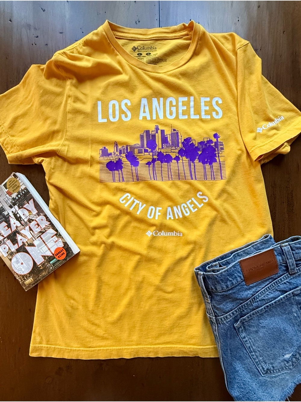 Columbia Mens Los Angeles Skyline Graphic Tee - Yellow & Purple